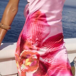 Pink Floral Halter Swim Cover-Up Dress